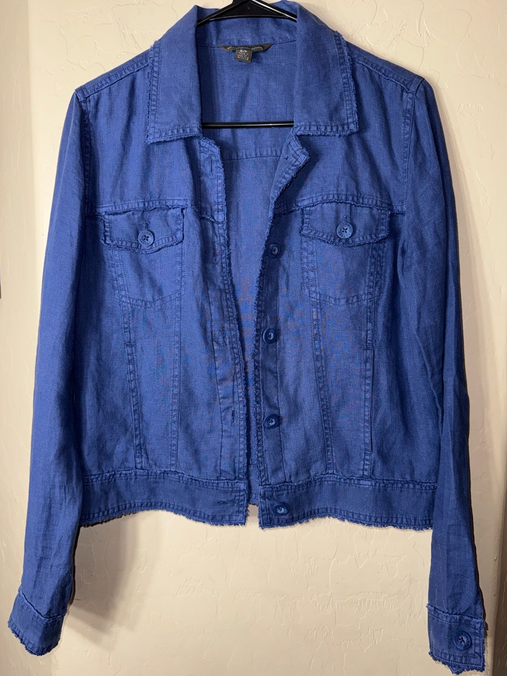 Tommy Bahama 100% Linen Blue Raw Edge Button Front Jacket Shirt Small